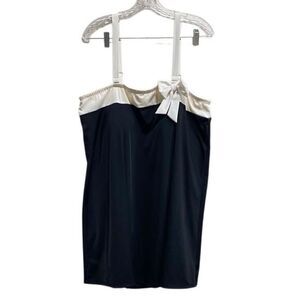 Roaman’s‎ Swim Black & White One Piece Swimdress 22W Bow Detail Built-in Bra